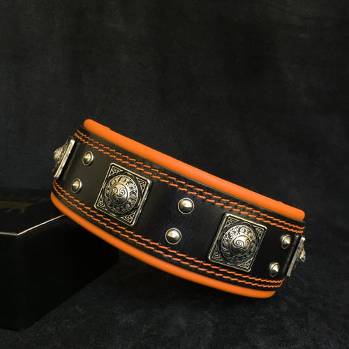The Eros collar 2.5 inch wide black & orange