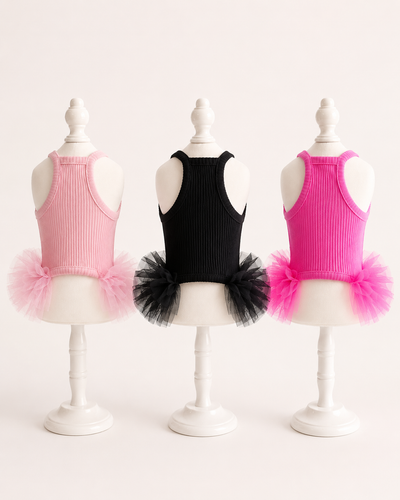 Pet Tutu Dress for Dogs – Ribbed Knit Ballet Puppy Dress with Layered Tulle Skirt, Pink Black Blush Pink Dog Dress for Small Dogs