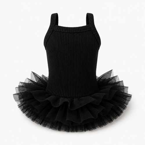 Pet Tutu Dress for Dogs – Ribbed Knit Ballet Puppy Dress with Layered Tulle Skirt, Pink Black Blush Pink Dog Dress for Small Dogs