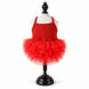 Red Pet Tutu Dress for Dogs – Ribbed Knit Puppy Ballet Dress with Layered Tulle Skirt for Small Dogs