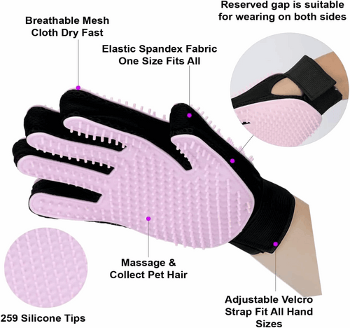 Pet Grooming Hair Removal Glove, One Size fits All, Double-Side can be Worn on Both Hands-1 Piece
