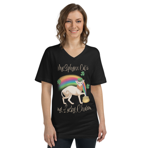 MY SPHYNX CAT IS MY LUCKY CHARM - V-NECK UNISEX TEE