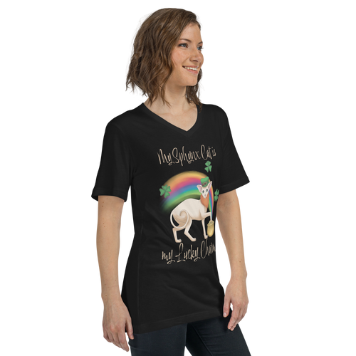 MY SPHYNX CAT IS MY LUCKY CHARM - V-NECK UNISEX TEE
