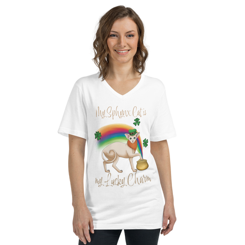 MY SPHYNX CAT IS MY LUCKY CHARM - V-NECK UNISEX TEE