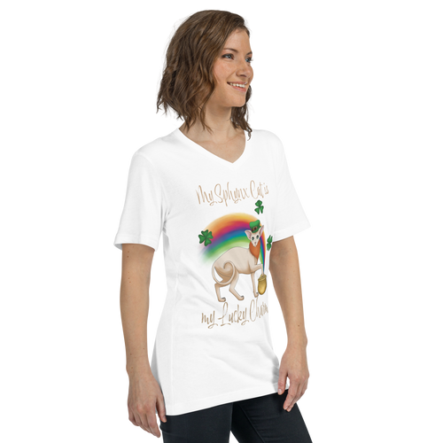 MY SPHYNX CAT IS MY LUCKY CHARM - V-NECK UNISEX TEE