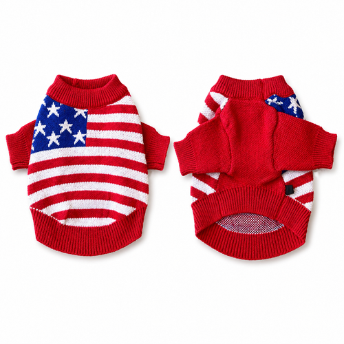 American Flag Dog Sweater | Warm Patriotic Knit Sweater for Small & Medium Dogs