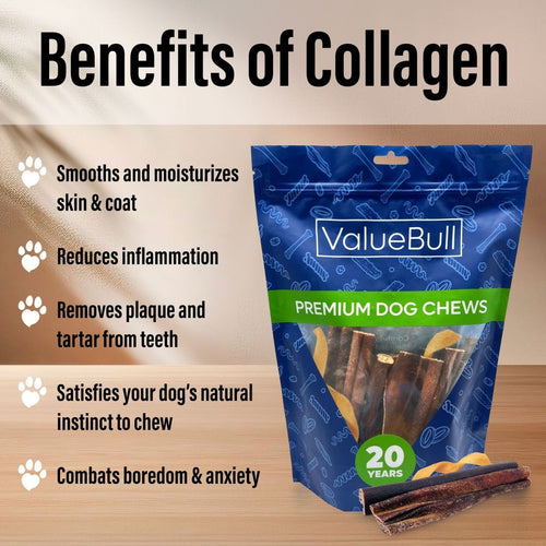 ValueBull Collagen Sticks for Dogs, Varied Shape & Size Chews, Natural Long-Lasting Dog Treats, 1 Pound