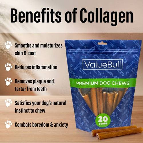 ValueBull Buffalo Collagen Sticks for Dogs, 6 Inch Super Jumbo Chews, Natural Long-Lasting Dog Treats, 100 Count Bulk Pack