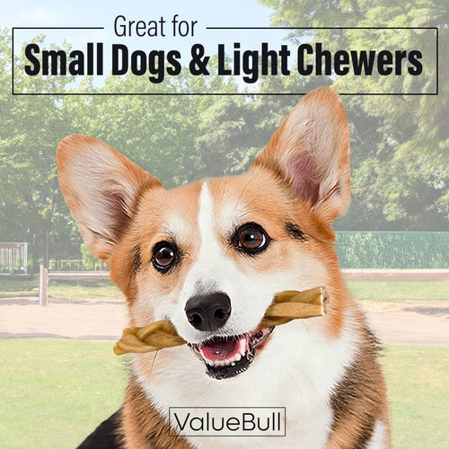 ValueBull Buffalo Collagen Braided Sticks for Small Dogs, 6 Inch Thin Chews, Natural Dog Treats, 50 Count