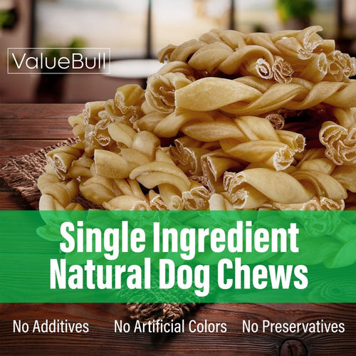 ValueBull Buffalo Collagen Braided Sticks for Small Dogs, 6 Inch Thin Chews, Natural Dog Treats, 50 Count