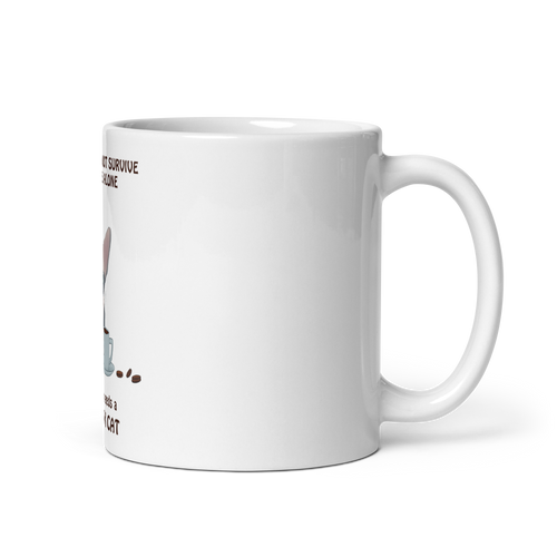 WOMAN CAN'T SURVIVE ON COFFEE ALONE COFFEE MUG