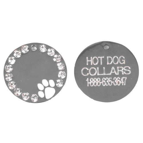 Pawprint and Crystal Engraved Dog ID Tag