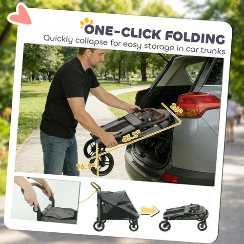 Dog Stroller for Large Dogs Up to 66 LBS with All-Terrain Spring Suspension, 8-Position Adjustable Handle